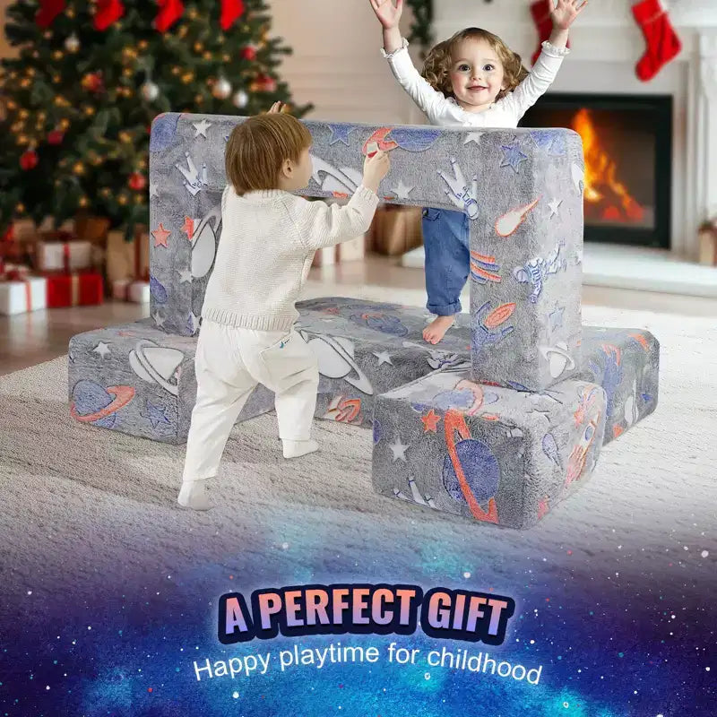 Divano componibile per bambini 4 pezzi, divano letto per bambini con rivestimento rimovibile Grigio scuro