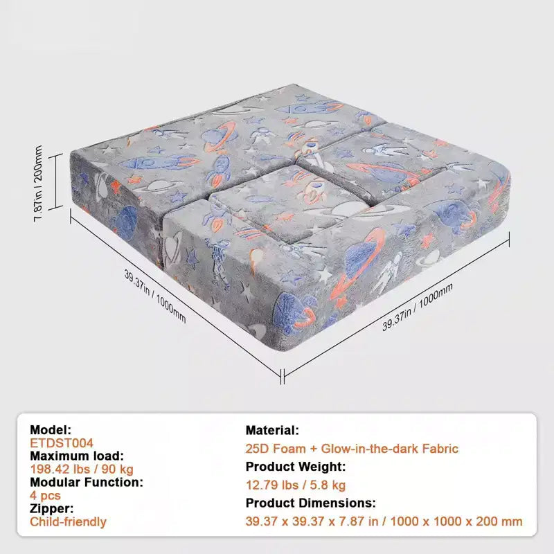 Divano componibile per bambini 4 pezzi, divano letto per bambini con rivestimento rimovibile Grigio scuro