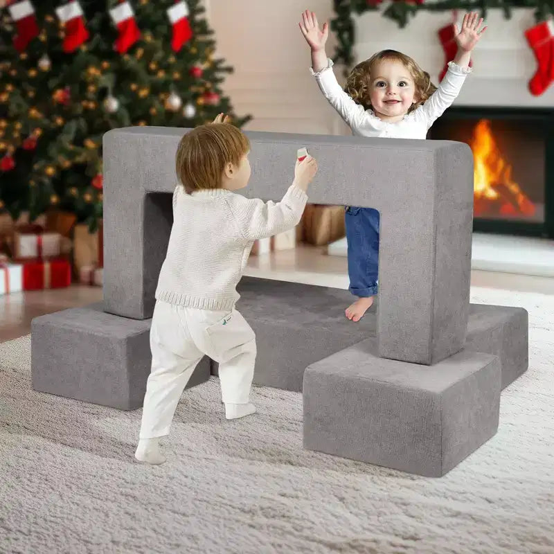 Divano componibile per bambini 4 pezzi, divano letto per bambini con rivestimento rimovibile Grigio scuro