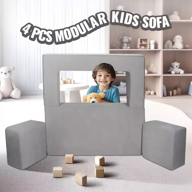Divano componibile per bambini 4 pezzi, divano letto per bambini con rivestimento rimovibile Grigio scuro