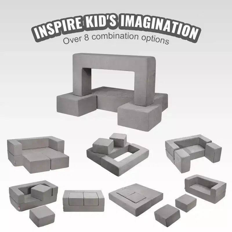 Divano componibile per bambini 4 pezzi, divano letto per bambini con rivestimento rimovibile Grigio scuro