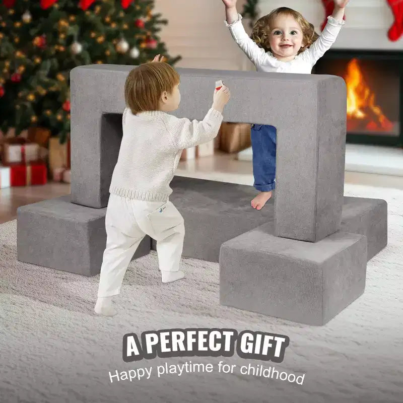 Divano componibile per bambini 4 pezzi, divano letto per bambini con rivestimento rimovibile Grigio scuro