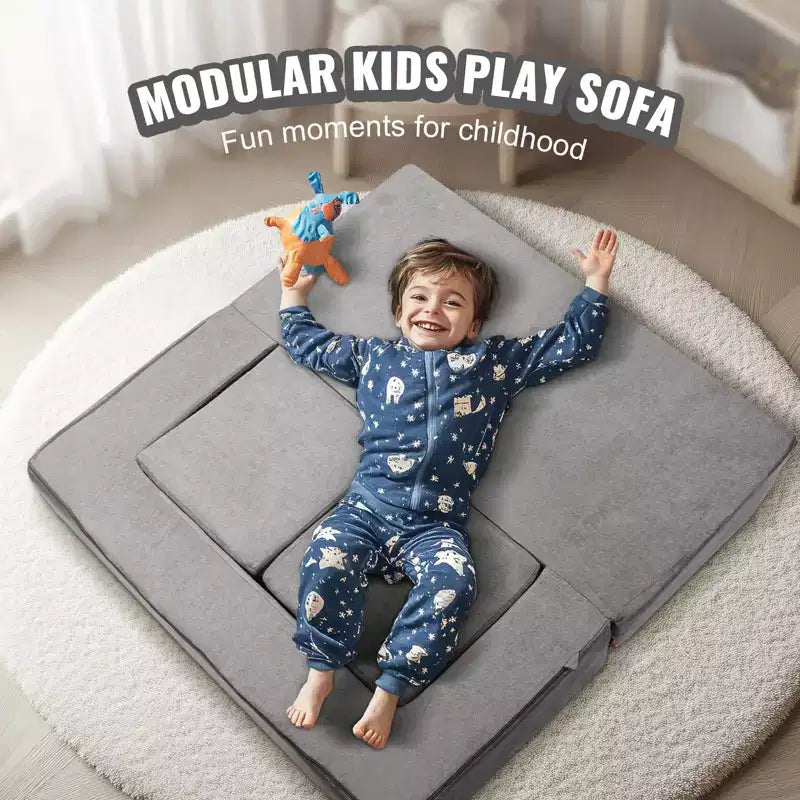 Divano componibile per bambini 4 pezzi, divano letto per bambini con rivestimento rimovibile Grigio scuro