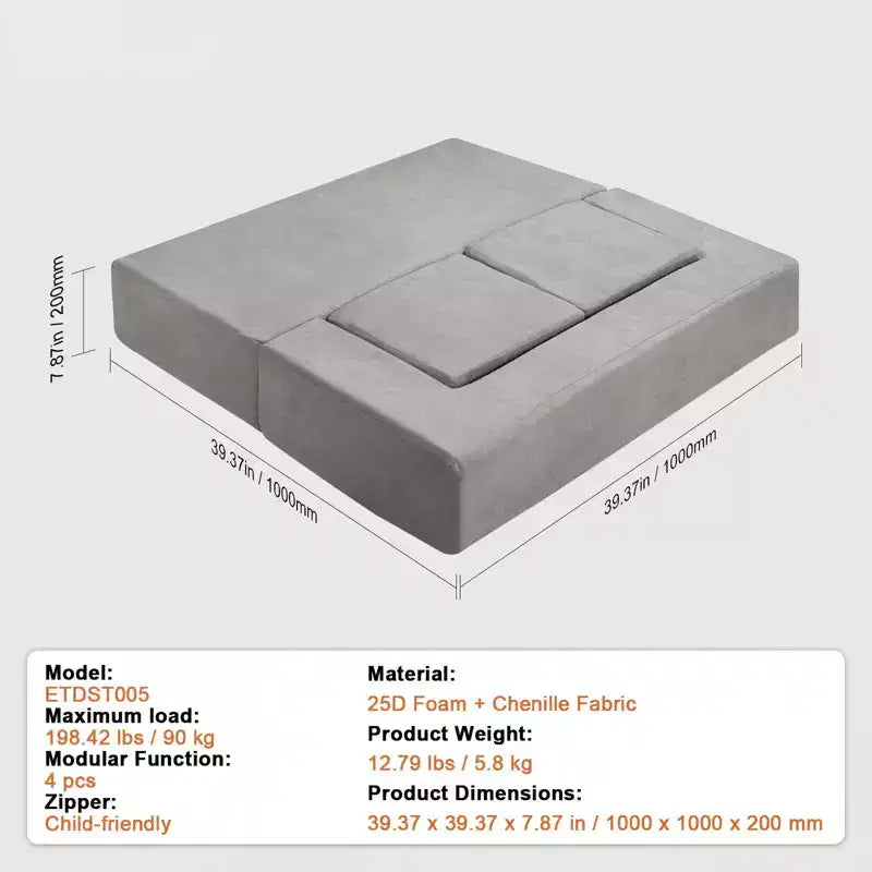 Divano componibile per bambini 4 pezzi, divano letto per bambini con rivestimento rimovibile Grigio scuro