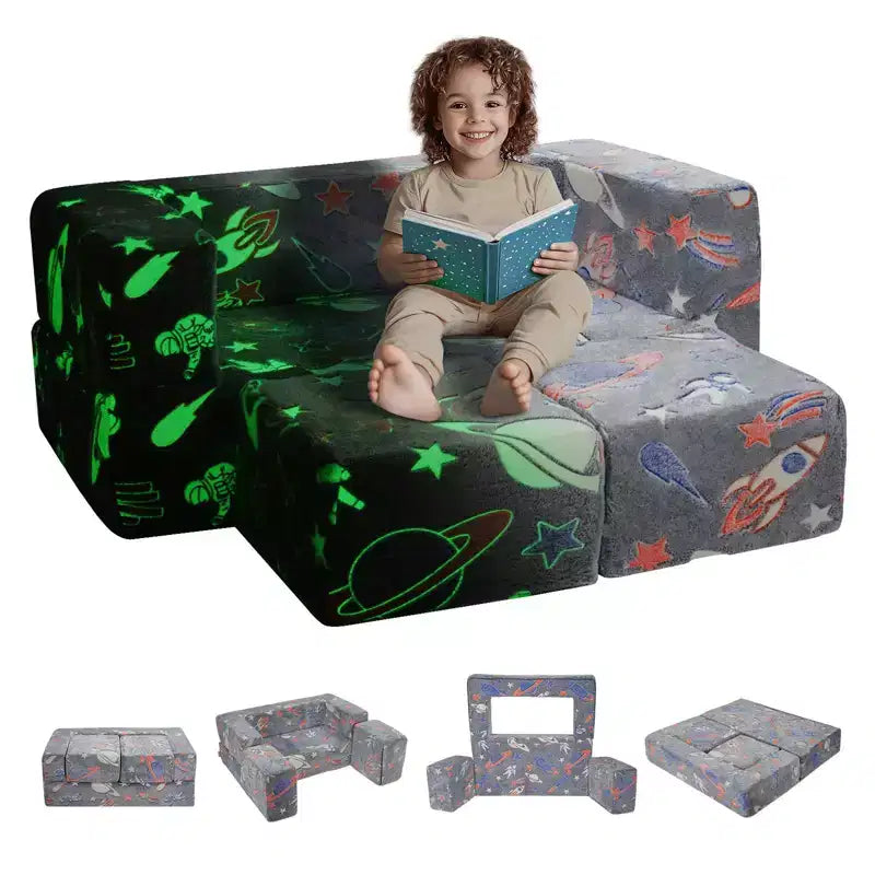 Divano componibile per bambini 4 pezzi, divano letto per bambini con rivestimento rimovibile Grigio scuro