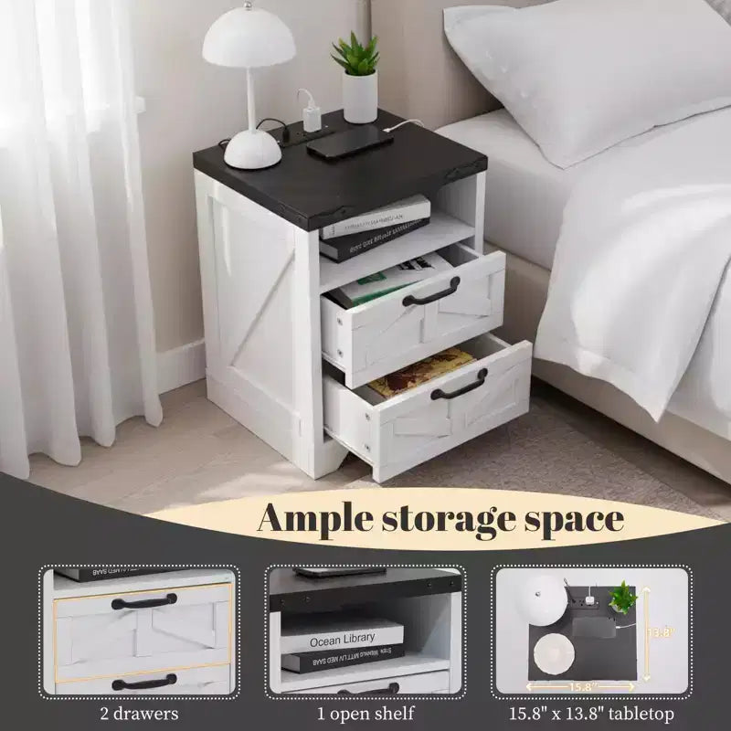 Tavolino da Divano Rustico con Stazione di Ricarica, Porta USB e Porta Type-C, Comodino Moderno per Camera da Letto, Soggiorno, Ufficio, Armadietto Comodino