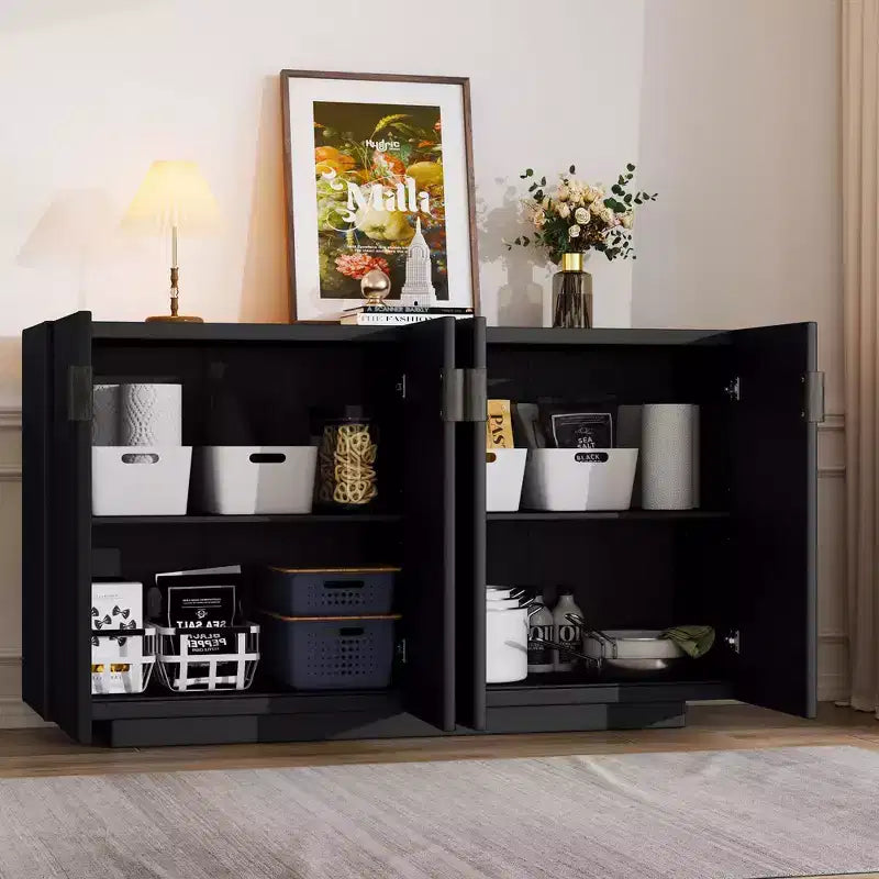 Mobile buffet TUYOHW, credenza con 4 ante scanalate, contenitore, ripiani regolabili, maniglie in rame retrò, credenza per sala da pranzo, soggiorno