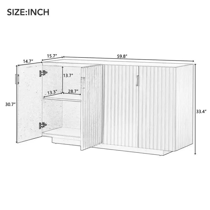 Mobile buffet TUYOHW, credenza con 4 ante scanalate, contenitore, ripiani regolabili, maniglie in rame retrò, credenza per sala da pranzo, soggiorno