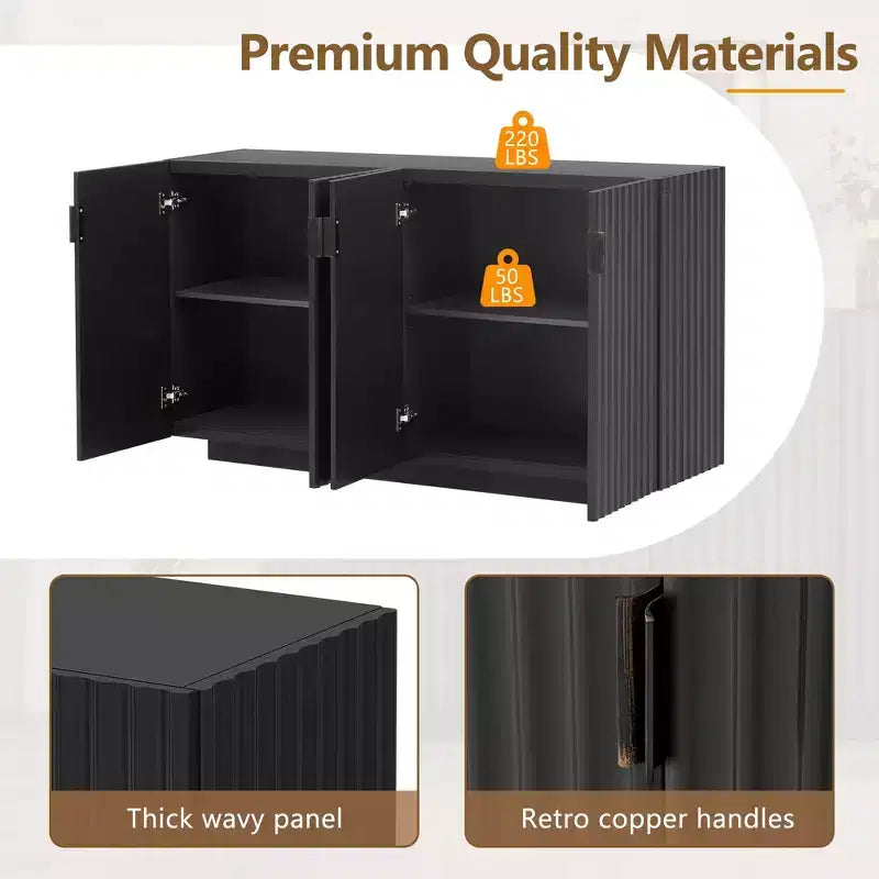 Mobile buffet TUYOHW, credenza con 4 ante scanalate, contenitore, ripiani regolabili, maniglie in rame retrò, credenza per sala da pranzo, soggiorno