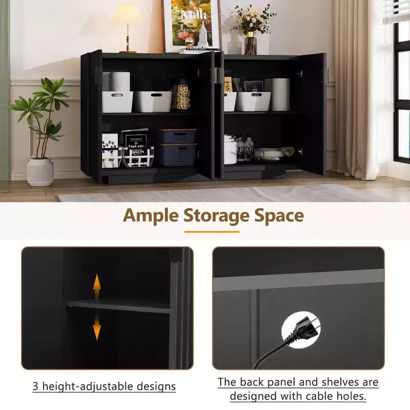 Mobile buffet TUYOHW, credenza con 4 ante scanalate, contenitore, ripiani regolabili, maniglie in rame retrò, credenza per sala da pranzo, soggiorno