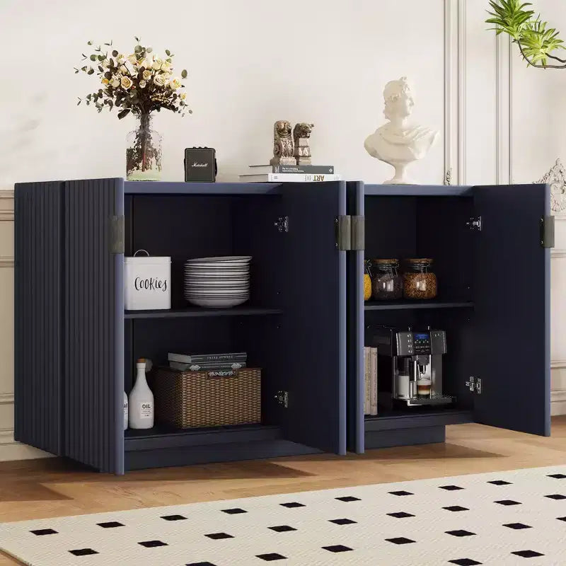 Mobile buffet TUYOHW, credenza con 4 ante scanalate, contenitore, ripiani regolabili, maniglie in rame retrò, credenza per sala da pranzo, soggiorno