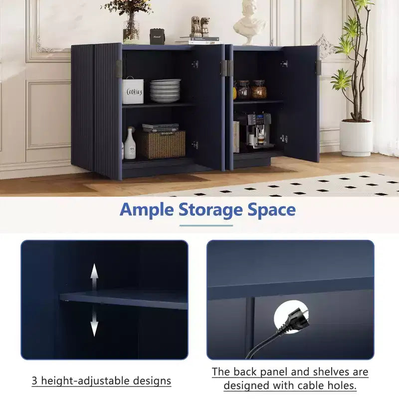 Mobile buffet TUYOHW, credenza con 4 ante scanalate, contenitore, ripiani regolabili, maniglie in rame retrò, credenza per sala da pranzo, soggiorno