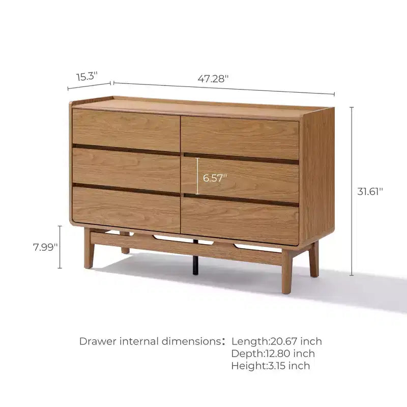 Cassettiera LuxenHome in stile Mid-Century con finitura naturale, 6 cassetti, contenitore orizzontale, legno ingegnerizzato Marrone