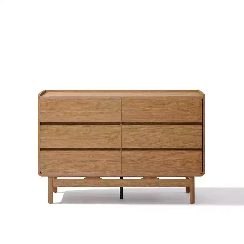 Cassettiera LuxenHome in stile Mid-Century con finitura naturale, 6 cassetti, contenitore orizzontale, legno ingegnerizzato Marrone