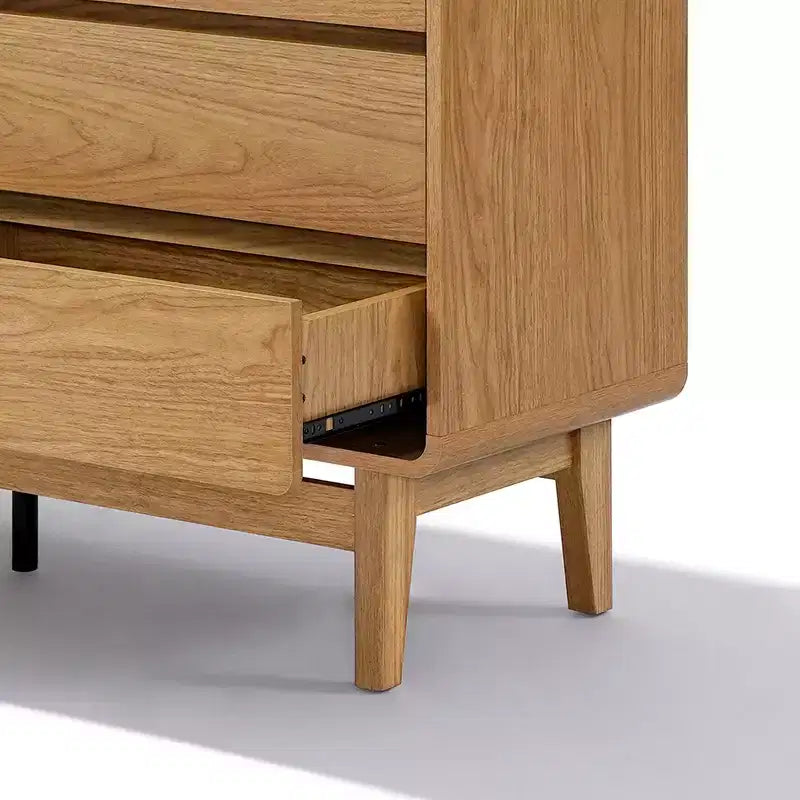 Cassettiera LuxenHome in stile Mid-Century con finitura naturale, 6 cassetti, contenitore orizzontale, legno ingegnerizzato Marrone