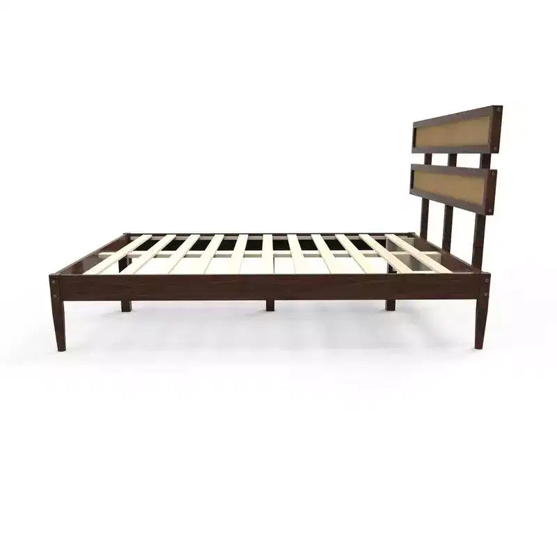 Karl Home Struttura letto matrimoniale in legno massello con testiera in rattan