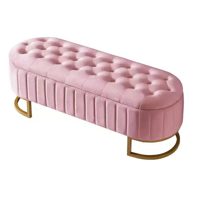 Panca contenitore imbottita Okak Elegent con bottoni capitonné, panca da ingresso con gambe in metallo, panca da fondo letto facile da montare per camera da letto