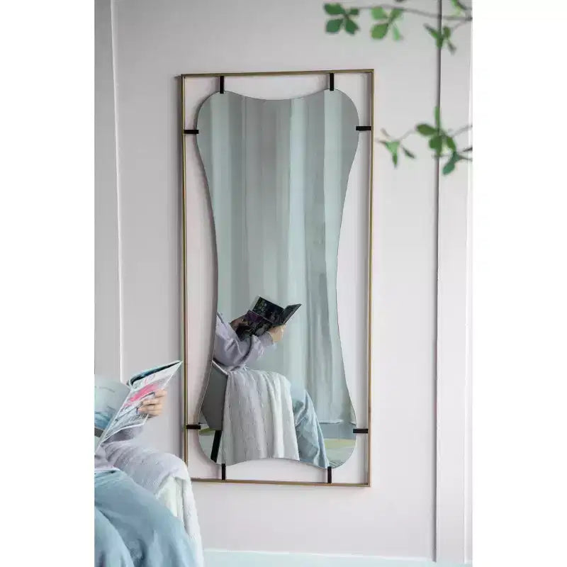 TUYOHW Specchio decorativo da parete moderno con papavero con cornice in metallo dorato, specchio novità per la decorazione della parete per camera da letto, soggiorno