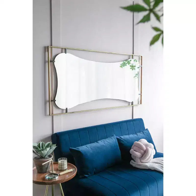 TUYOHW Specchio decorativo da parete moderno con papavero con cornice in metallo dorato, specchio novità per la decorazione della parete per camera da letto, soggiorno