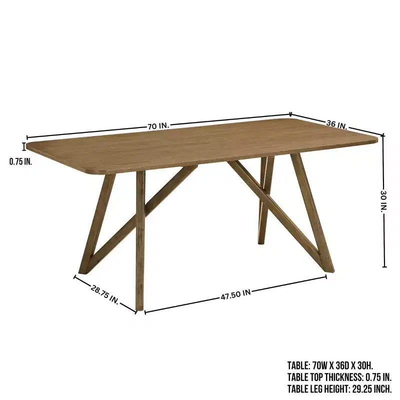 Tavolo da pranzo Roundhill Furniture Axler, lunghezza 70 pollici, gambe a treppiede incrociate