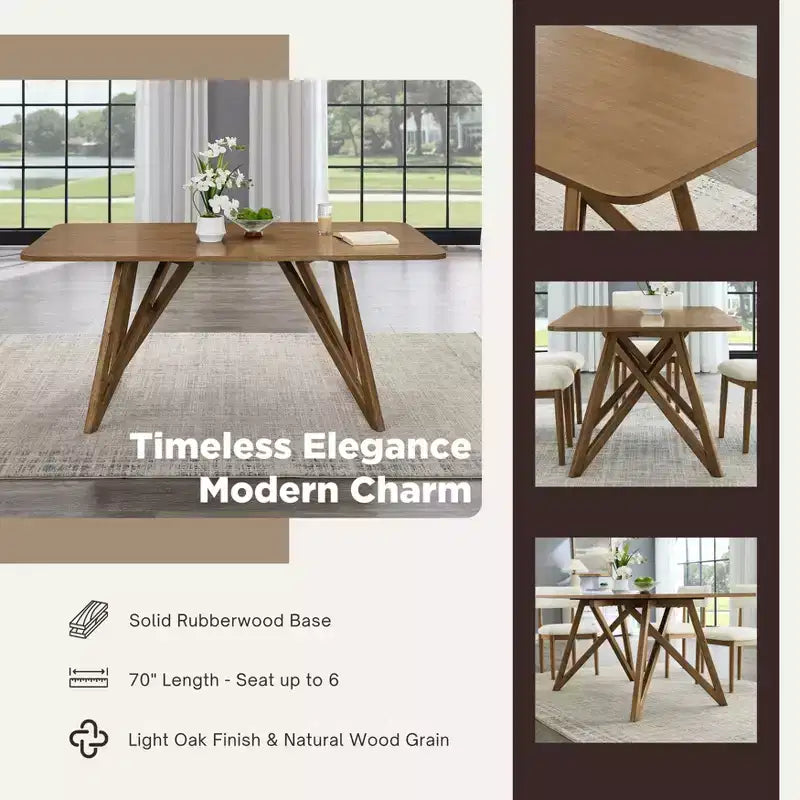 Tavolo da pranzo Roundhill Furniture Axler, lunghezza 70 pollici, gambe a treppiede incrociate