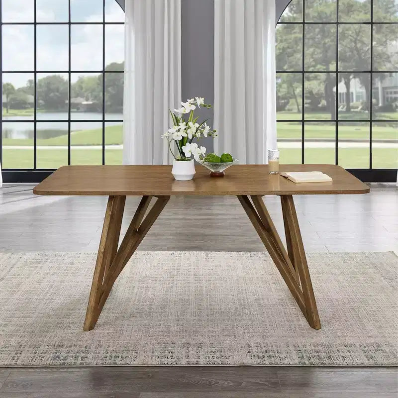 Tavolo da pranzo Roundhill Furniture Axler, lunghezza 70 pollici, gambe a treppiede incrociate