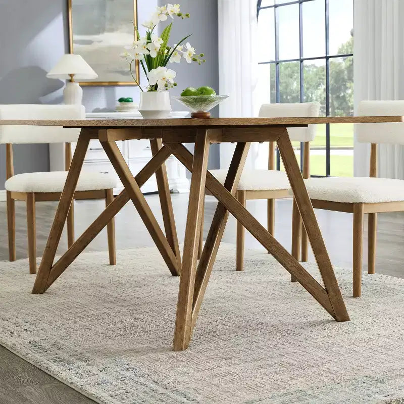 Tavolo da pranzo Roundhill Furniture Axler, lunghezza 70 pollici, gambe a treppiede incrociate