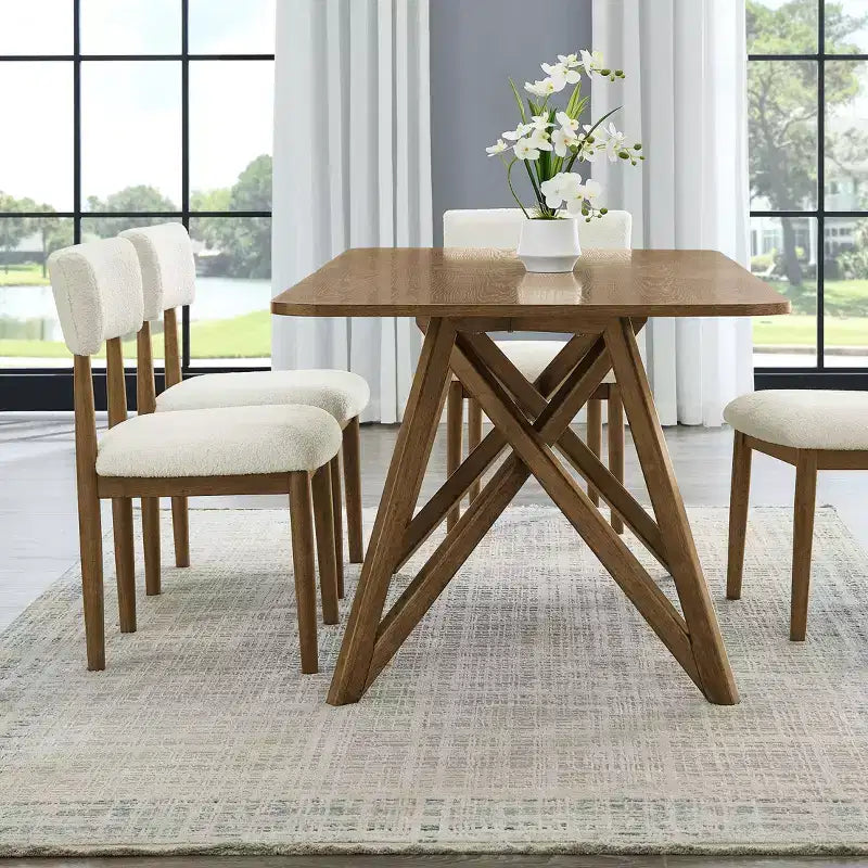 Tavolo da pranzo Roundhill Furniture Axler, lunghezza 70 pollici, gambe a treppiede incrociate