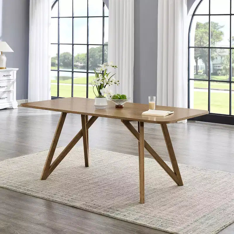 Tavolo da pranzo Roundhill Furniture Axler, lunghezza 70 pollici, gambe a treppiede incrociate