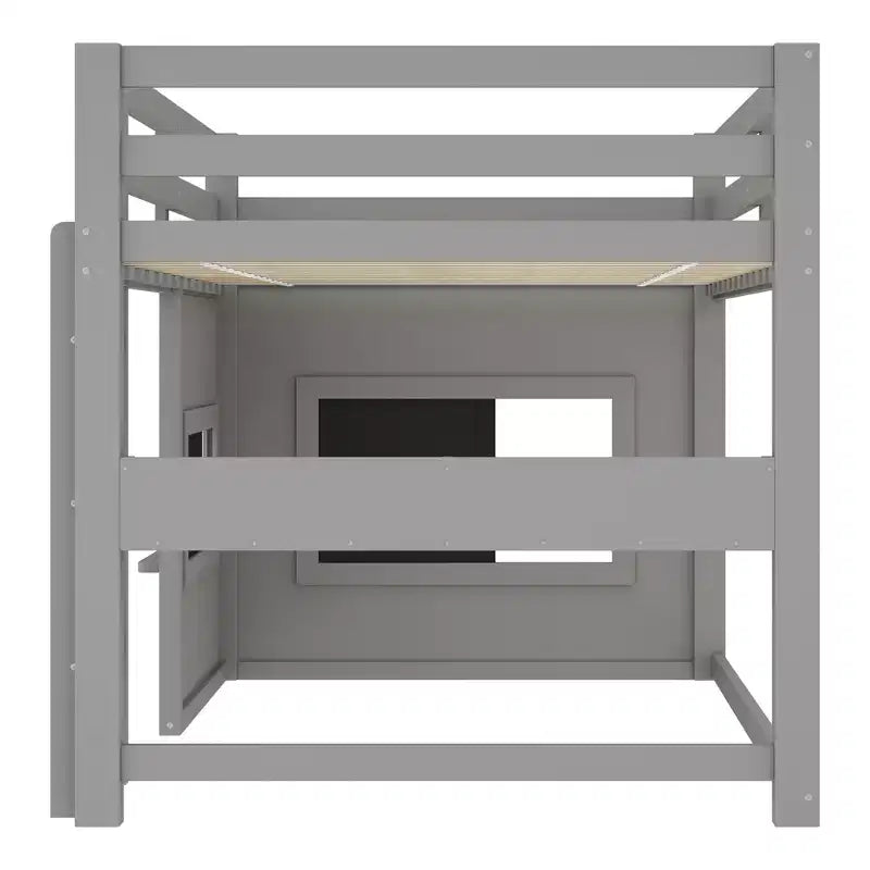 Bellemave Letto a soppalco con libreria integrata e sponde di sicurezza di alta qualità, Struttura letto a soppalco in legno massello con lavagna scorrevole giocosa