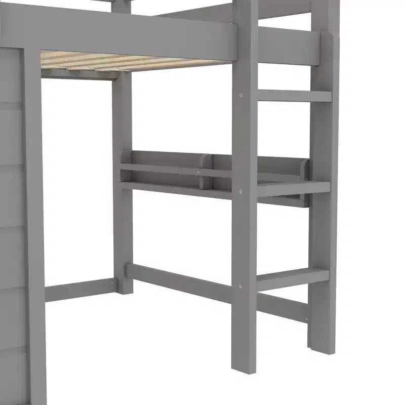 Bellemave Letto a soppalco con libreria integrata e sponde di sicurezza di alta qualità, Struttura letto a soppalco in legno massello con lavagna scorrevole giocosa