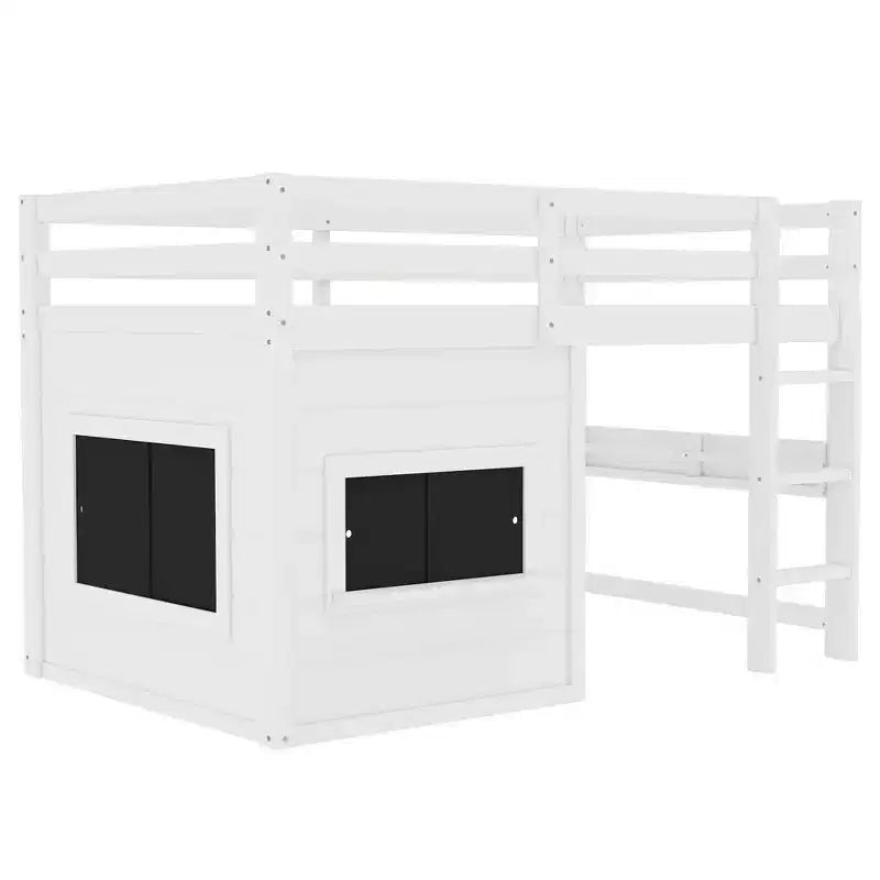 Bellemave Letto a soppalco con libreria integrata e sponde di sicurezza di alta qualità, Struttura letto a soppalco in legno massello con lavagna scorrevole giocosa