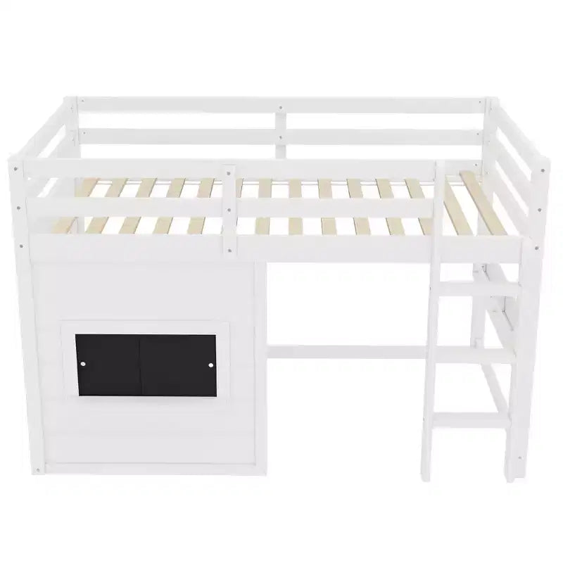 Bellemave Letto a soppalco con libreria integrata e sponde di sicurezza di alta qualità, Struttura letto a soppalco in legno massello con lavagna scorrevole giocosa
