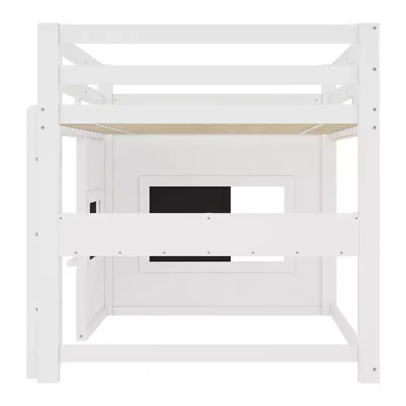 Bellemave Letto a soppalco con libreria integrata e sponde di sicurezza di alta qualità, Struttura letto a soppalco in legno massello con lavagna scorrevole giocosa