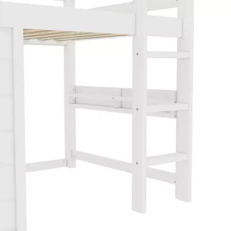 Bellemave Letto a soppalco con libreria integrata e sponde di sicurezza di alta qualità, Struttura letto a soppalco in legno massello con lavagna scorrevole giocosa