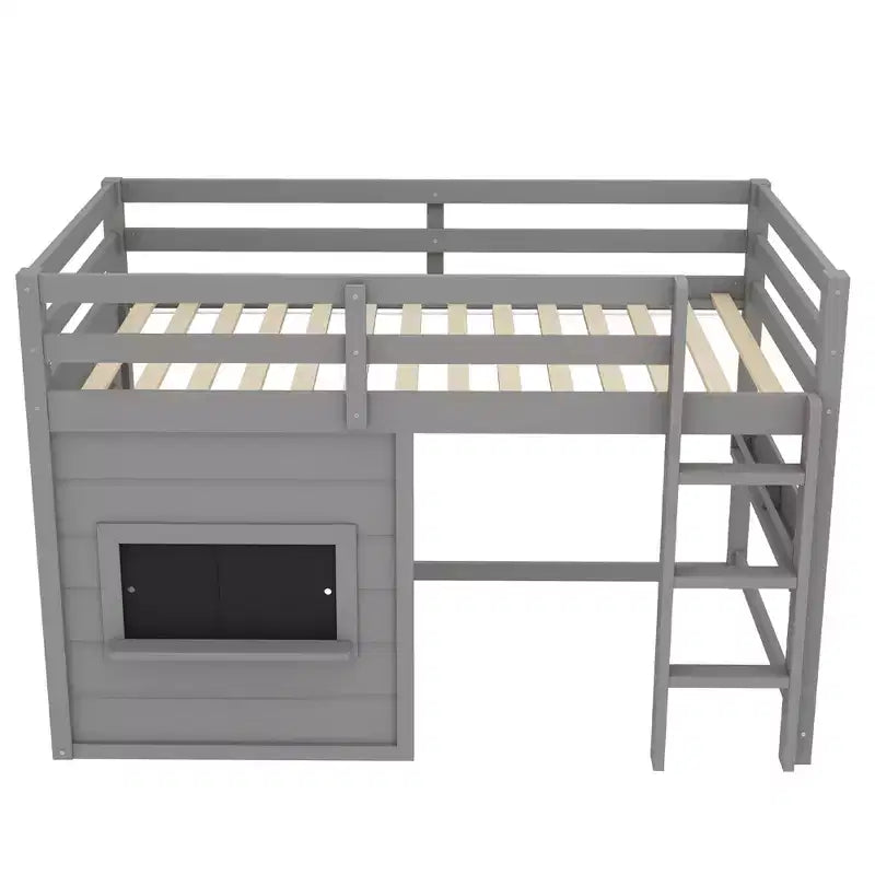 Bellemave Letto a soppalco con libreria integrata e sponde di sicurezza di alta qualità, Struttura letto a soppalco in legno massello con lavagna scorrevole giocosa