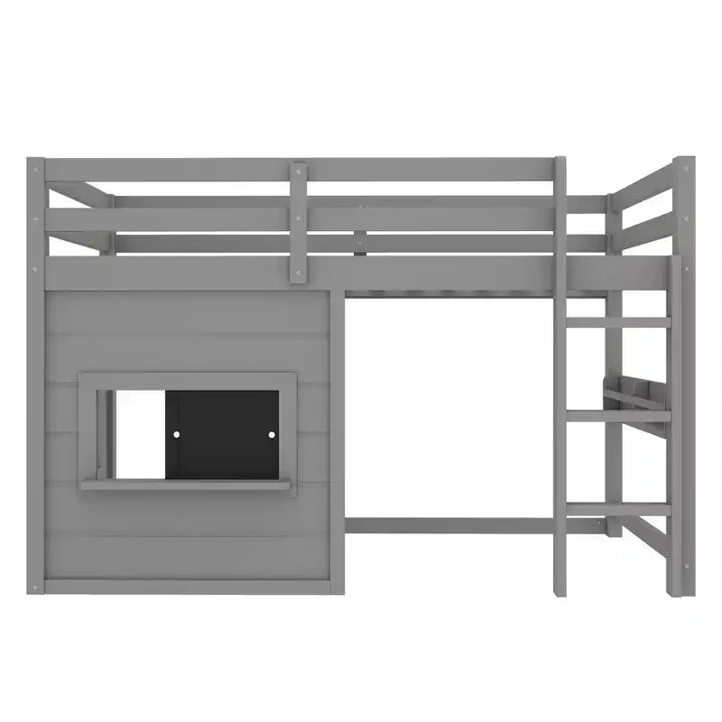 Bellemave Letto a soppalco con libreria integrata e sponde di sicurezza di alta qualità, Struttura letto a soppalco in legno massello con lavagna scorrevole giocosa
