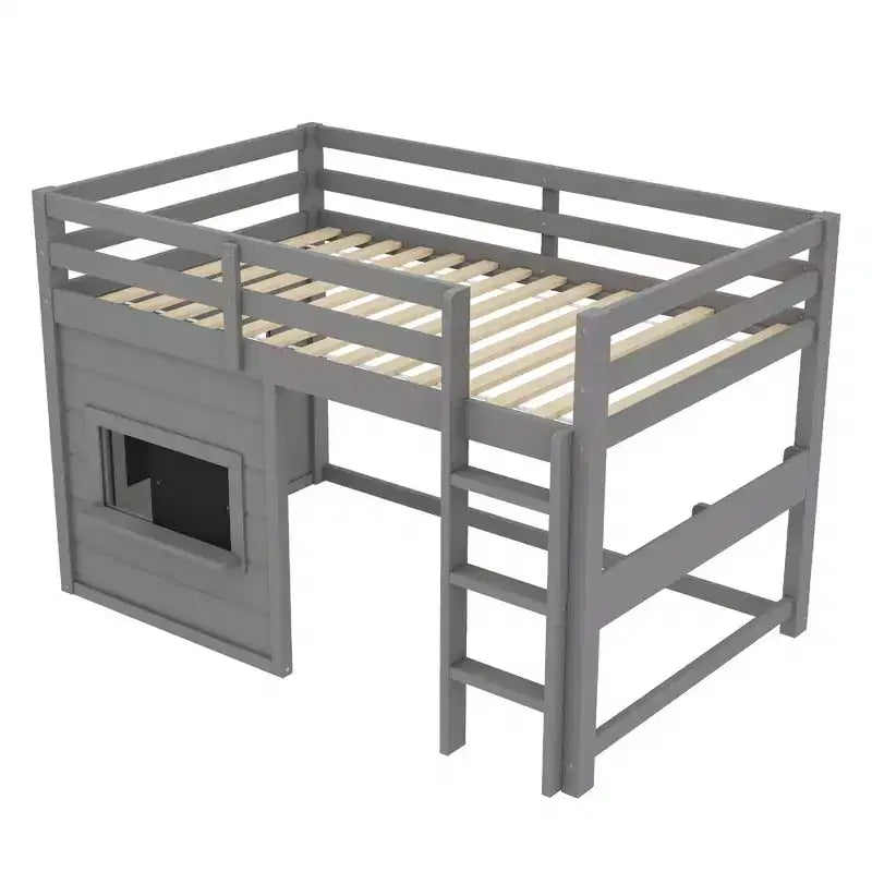 Bellemave Letto a soppalco con libreria integrata e sponde di sicurezza di alta qualità, Struttura letto a soppalco in legno massello con lavagna scorrevole giocosa