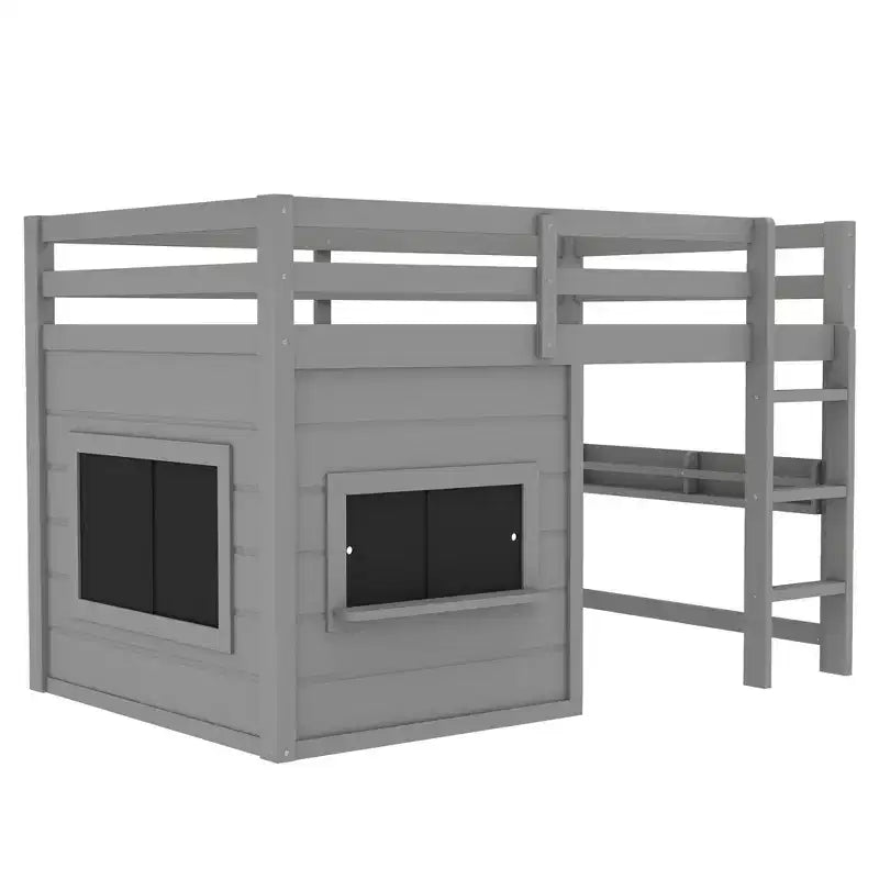 Bellemave Letto a soppalco con libreria integrata e sponde di sicurezza di alta qualità, Struttura letto a soppalco in legno massello con lavagna scorrevole giocosa
