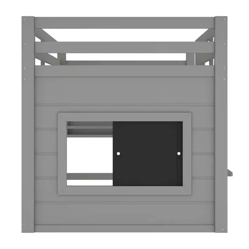 Bellemave Letto a soppalco con libreria integrata e sponde di sicurezza di alta qualità, Struttura letto a soppalco in legno massello con lavagna scorrevole giocosa