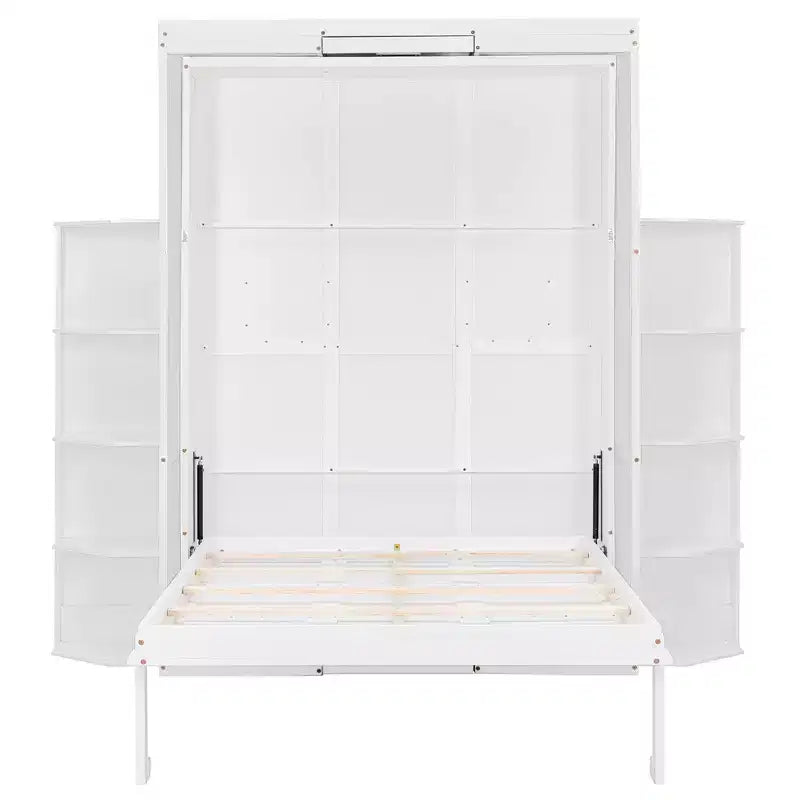Luxystar Letto a scomparsa moderno ruotabile con scrivania pieghevole e doppie mensole laterali a 3 ripiani, Queen size