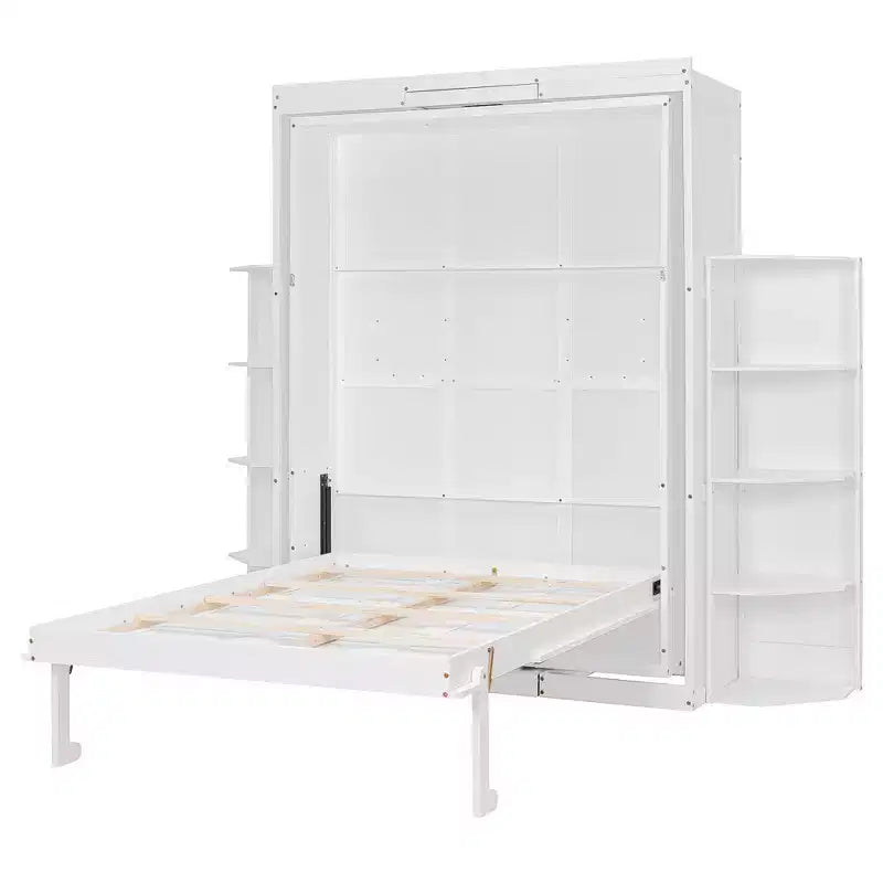 Luxystar Letto a scomparsa moderno ruotabile con scrivania pieghevole e doppie mensole laterali a 3 ripiani, Queen size