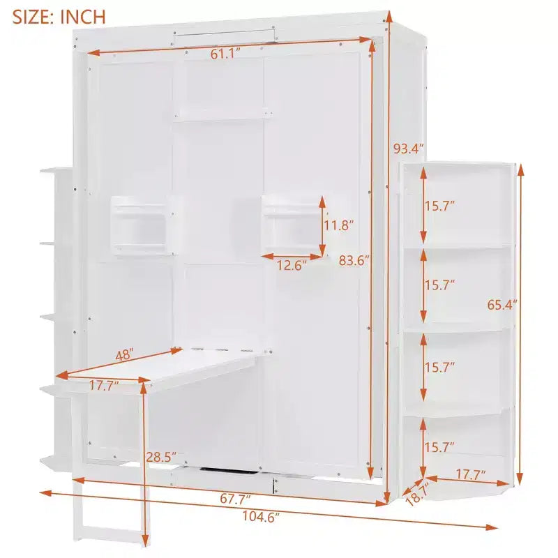 Luxystar Letto a scomparsa moderno ruotabile con scrivania pieghevole e doppie mensole laterali a 3 ripiani, Queen size