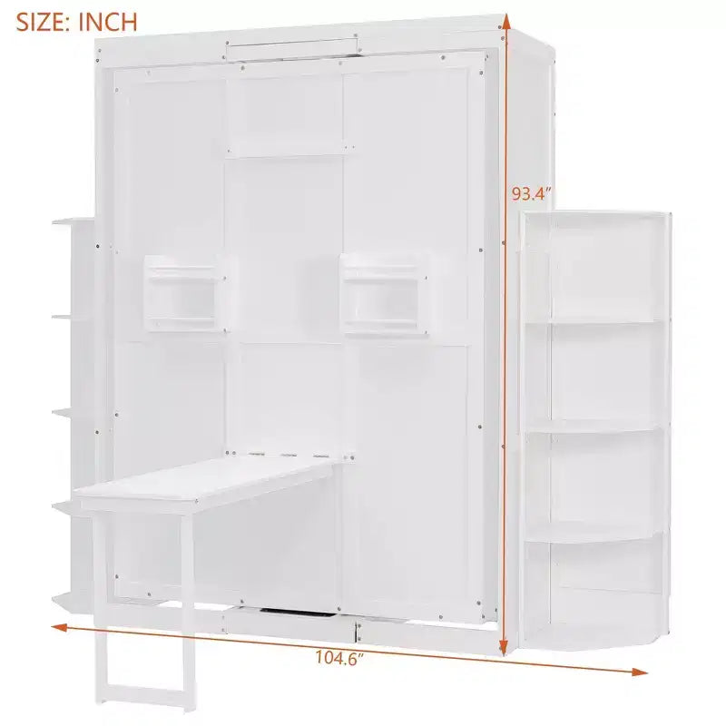 Luxystar Letto a scomparsa moderno ruotabile con scrivania pieghevole e doppie mensole laterali a 3 ripiani, Queen size