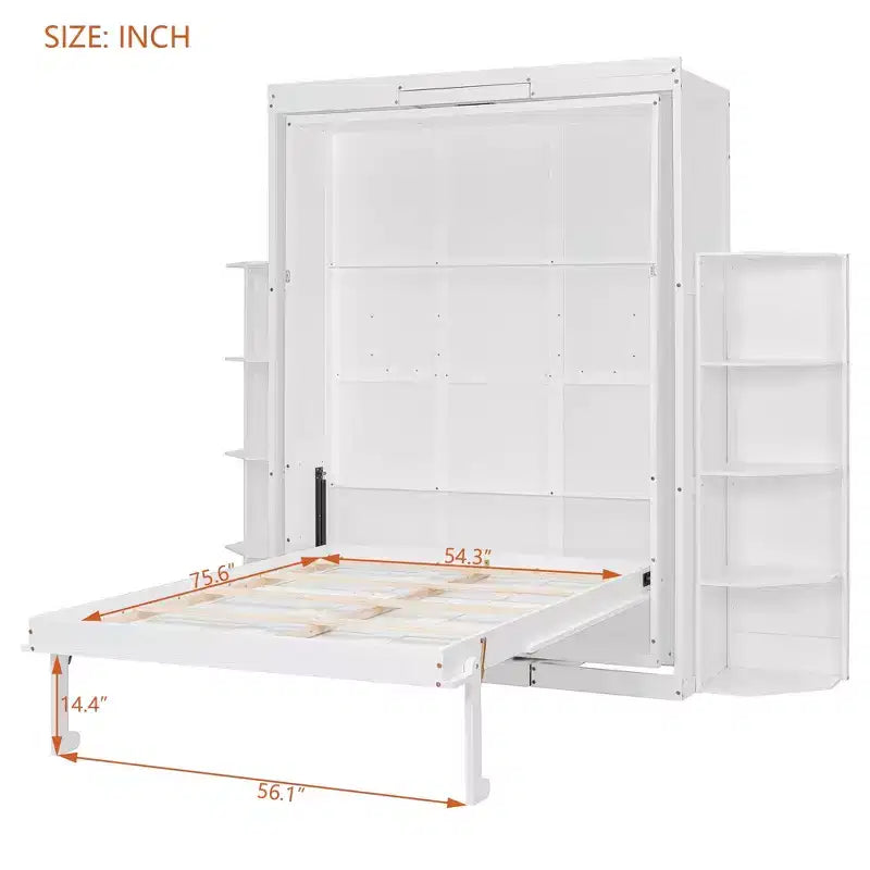 Luxystar Letto a scomparsa moderno ruotabile con scrivania pieghevole e doppie mensole laterali a 3 ripiani, Queen size