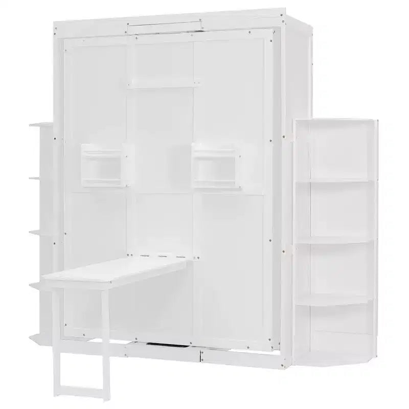 Luxystar Letto a scomparsa moderno ruotabile con scrivania pieghevole e doppie mensole laterali a 3 ripiani, Queen size
