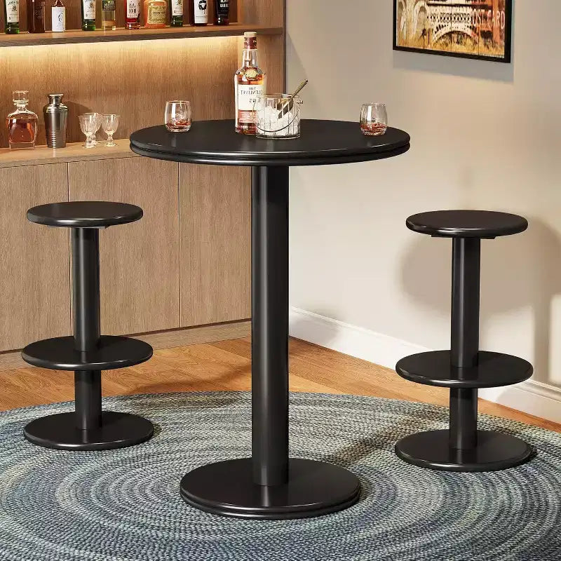 Lantine 39,4 H Set tavolo e sedie rotonde da bar, tavolo da bistrò moderno con 2 sgabelli, tavolo da cocktail in legno ad altezza bancone per piccoli bar