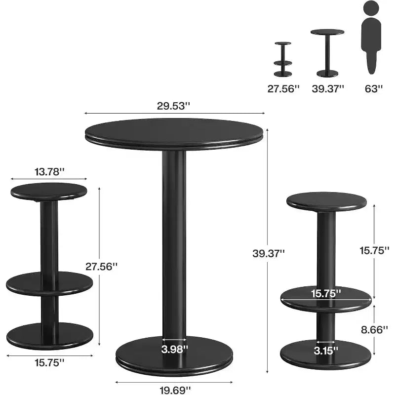 Lantine 39,4 H Set tavolo e sedie rotonde da bar, tavolo da bistrò moderno con 2 sgabelli, tavolo da cocktail in legno ad altezza bancone per piccoli bar