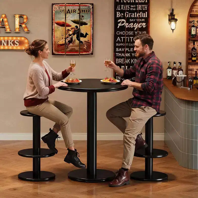 Lantine 39,4 H Set tavolo e sedie rotonde da bar, tavolo da bistrò moderno con 2 sgabelli, tavolo da cocktail in legno ad altezza bancone per piccoli bar