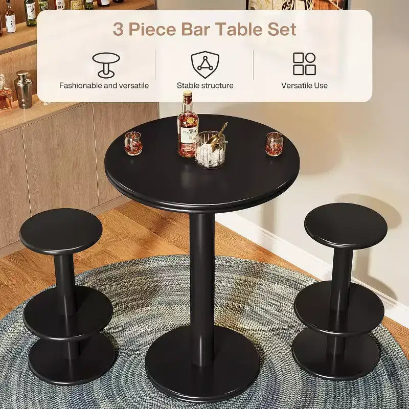 Lantine 39,4 H Set tavolo e sedie rotonde da bar, tavolo da bistrò moderno con 2 sgabelli, tavolo da cocktail in legno ad altezza bancone per piccoli bar